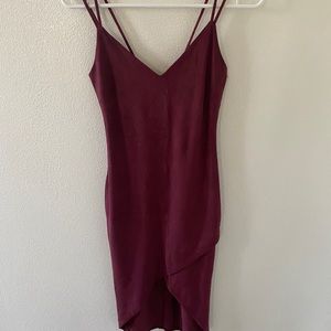 Burgundy Suede Midi Dress with Center Slit